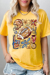 5000-E3072 Retro Floral Football Graphic Heavy Cotton Tee $9
