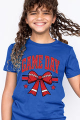 US3001Y-E3062Z Red Game Day Football Bow Kids Graphic Tee $11