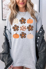 US3001-E3117 Pumpkins & Flowers Fall Graphic Tee $12.5