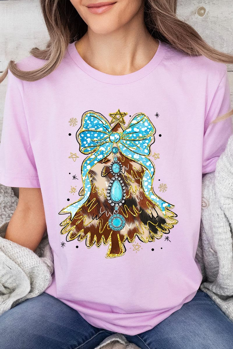 US3001-E3184 Turquoise Christmas Tree Graphic Tee $12.5