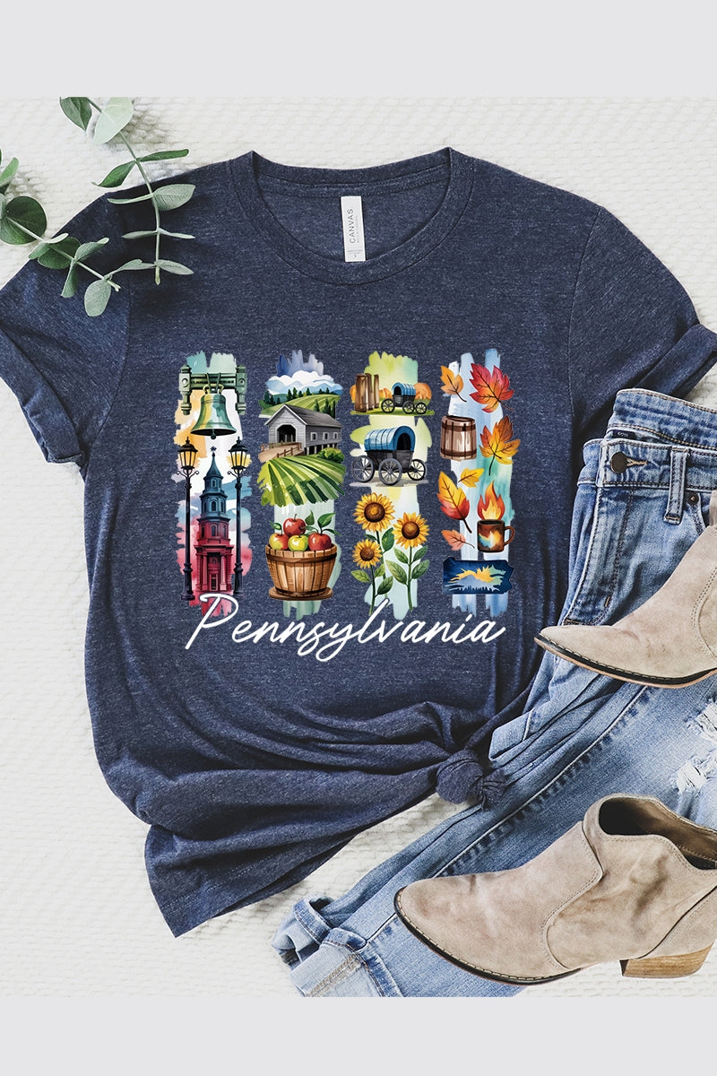 US3001-E3061PA Pennsylvania State Brushstroke Graphic Tee $12.5
