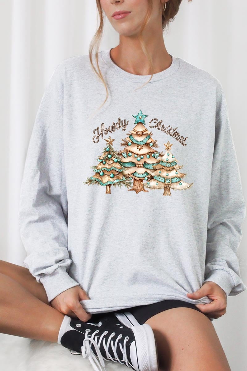 UL240-E3185 Howdy Christmas Graphic Long Sleeve Tee $13.75