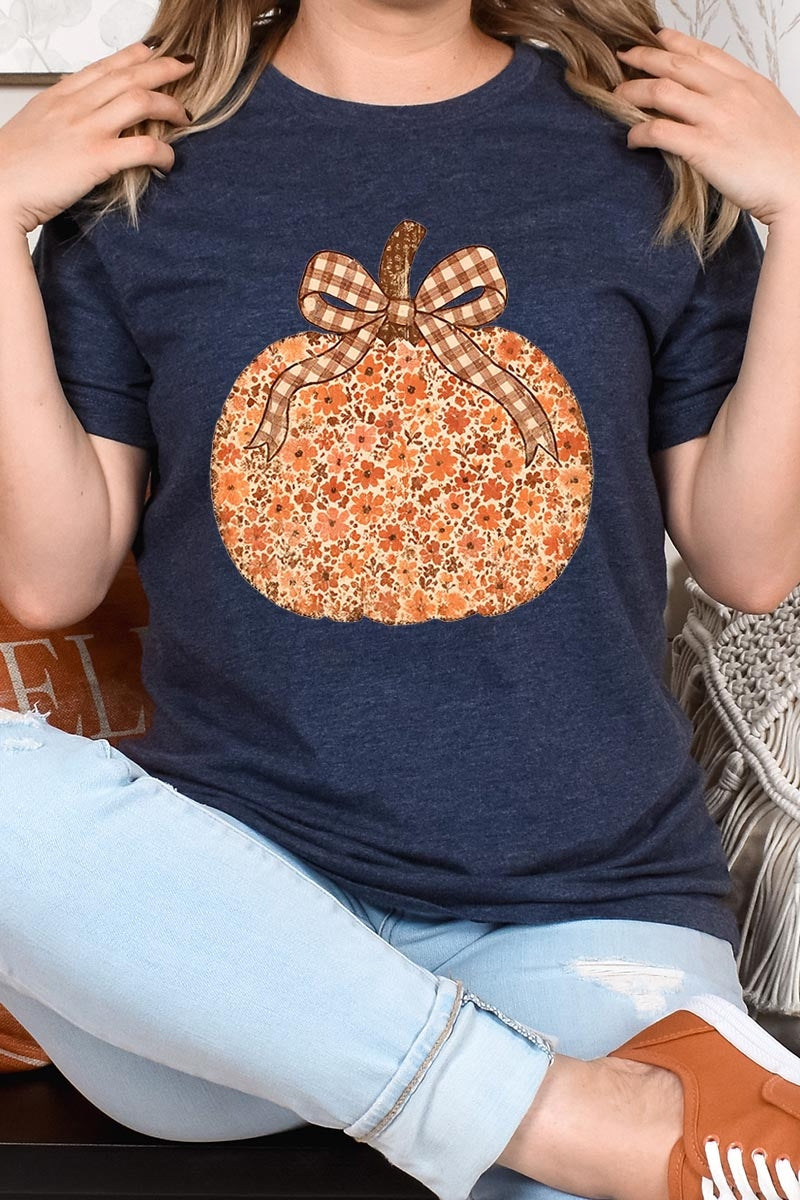 US3001P-E3135 Floral Fall Pumpkin Graphic Plus Tee $16