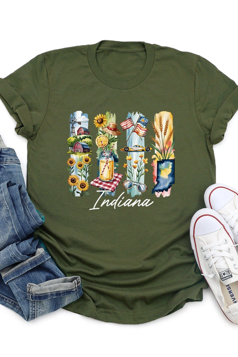 US3001-E3061IN Indiana State Brushstroke Graphic Tee $12.5