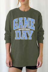 UL240P-E3130 Blue Gingham Game Day Graphic Plus Long Sleeve Tee $17