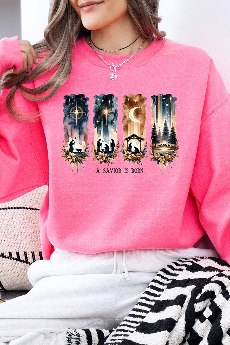 UL180-E3204 Savior Is Born Nativity Graphic Sweatshirt $20