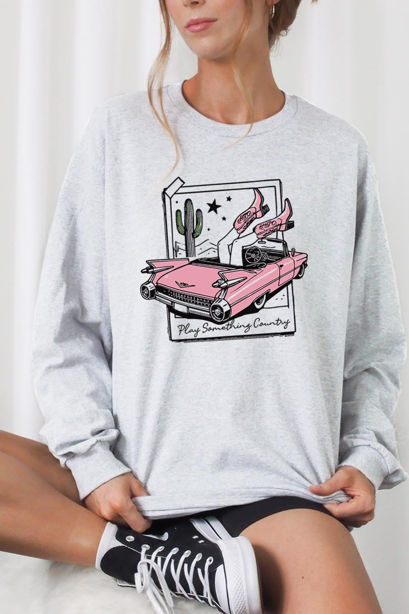 UL240-E3098 Play Something Country Graphic Long Sleeve Tee $13.75