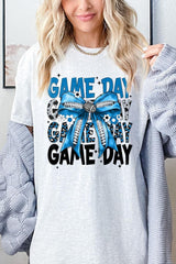5000P-E3089 Blue Silver Football Bow Plus Heavy Cotton Tee $12.75
