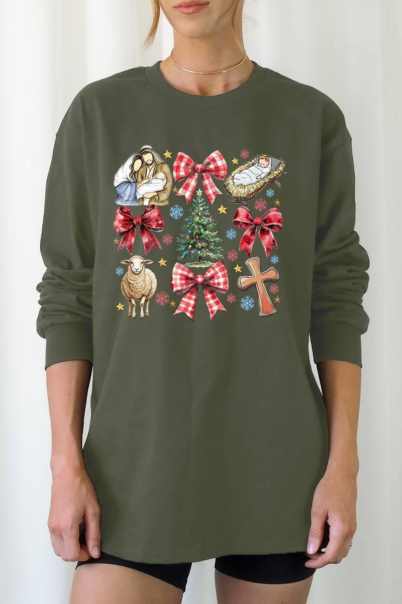 UL240-E3219 Nativity Scene Christmas Graphic Long Sleeve Tee $13.75