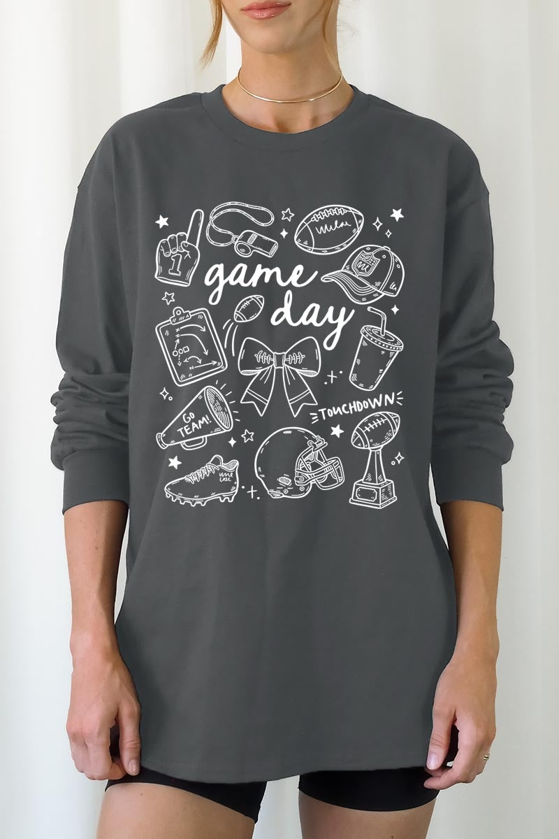 UL240-E3081 Football Doodles Graphic Long Sleeve Tee $13.75