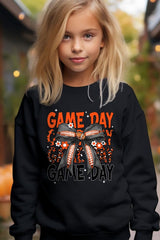 UL180B-E3088Z Orange Black Football Game Day Bow Kids Sweatshirt $20