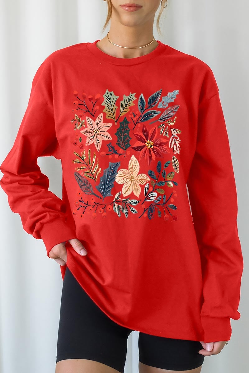 UL240P-E3186 Floral Christmas Graphic Plus Long Sleeve Tee $17