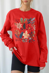 UL240P-E3186 Floral Christmas Graphic Plus Long Sleeve Tee $17