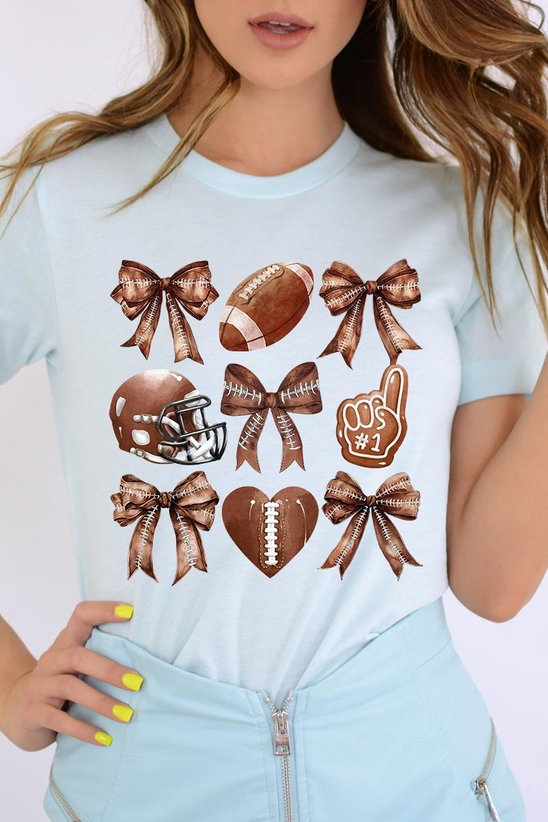 US3001-E3054 Cute Football and Bow Graphic Tee $12.5