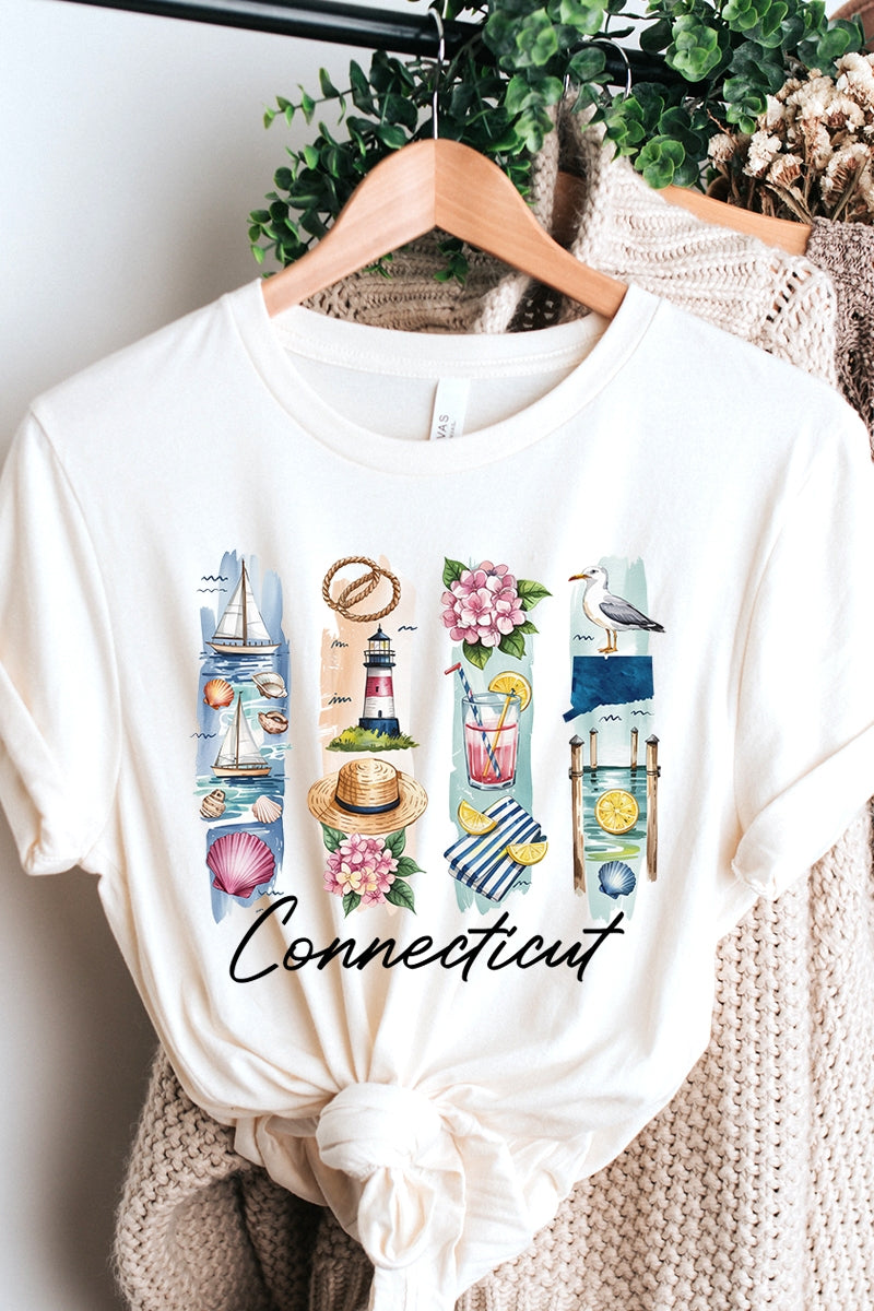 US3001-E3061CT Connecticut State Brushstroke Graphic Tee $12.5