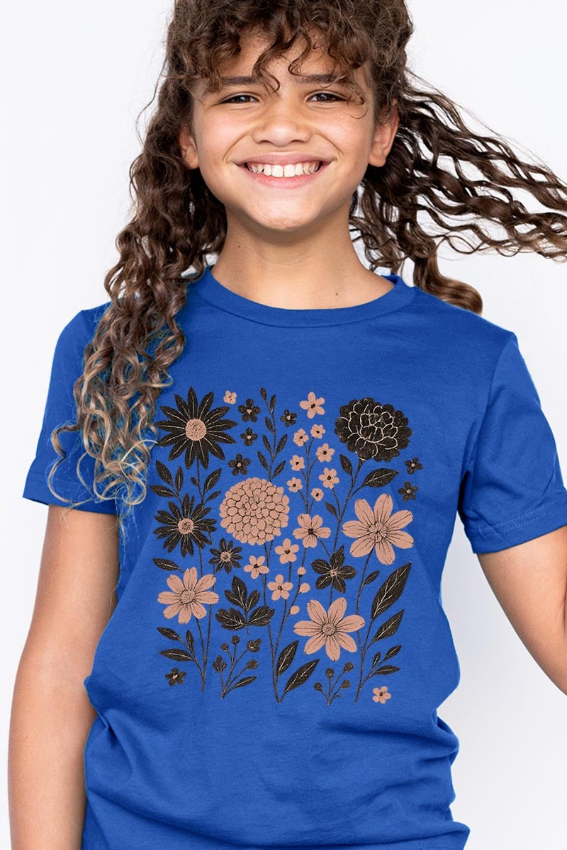 US3001Y-E3178Z Fall Floral Garden Kids Graphic Tee $11