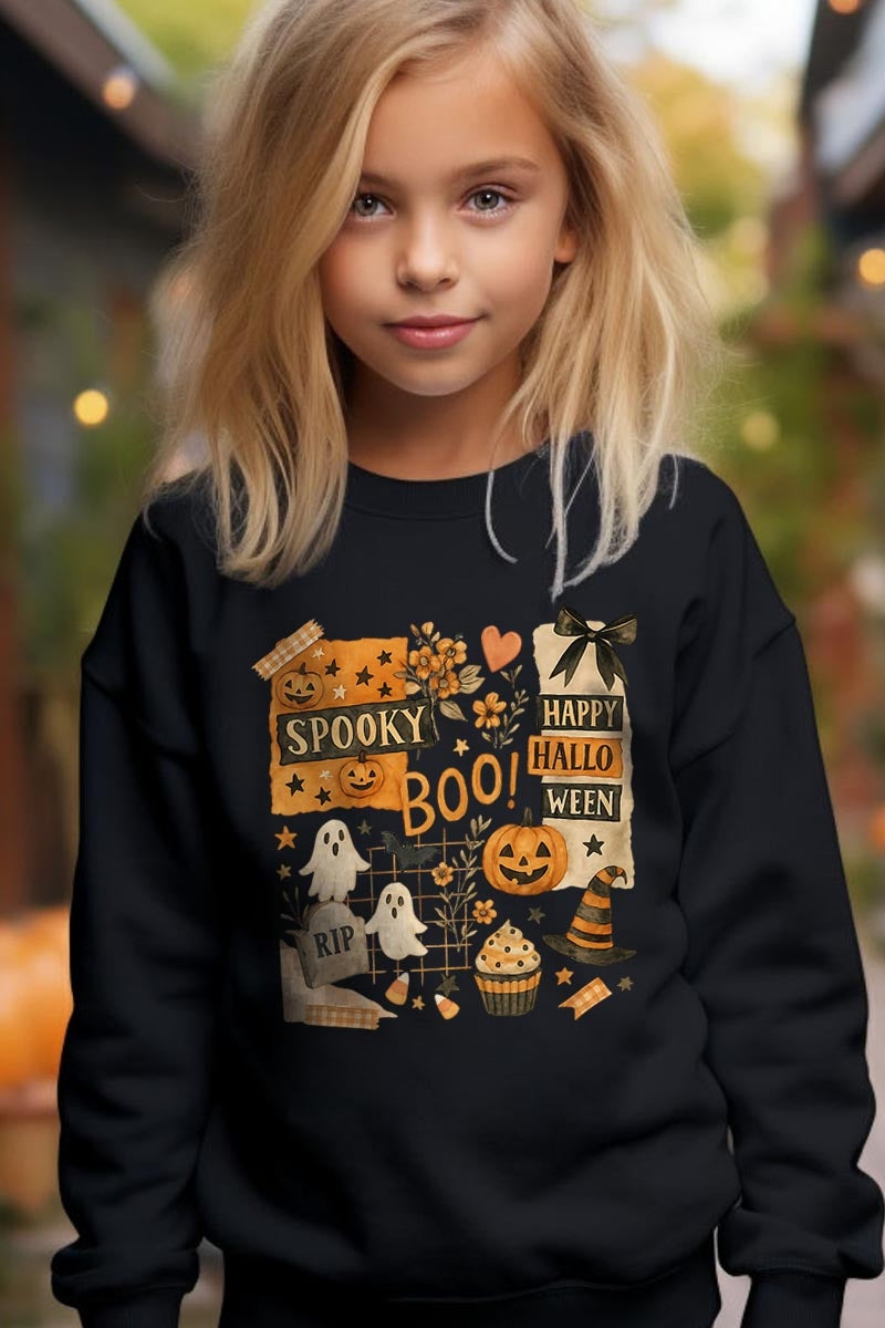 UL180B-E3084Z Halloween collage Kids Graphic Sweatshirt $20
