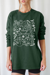 UL240-E3181 Christmas Doodle Graphic Long Sleeve Tee $13.75