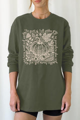 UL240-E3112 Fall Pumpkin Botanical Graphic Long Sleeve Tee $13.75