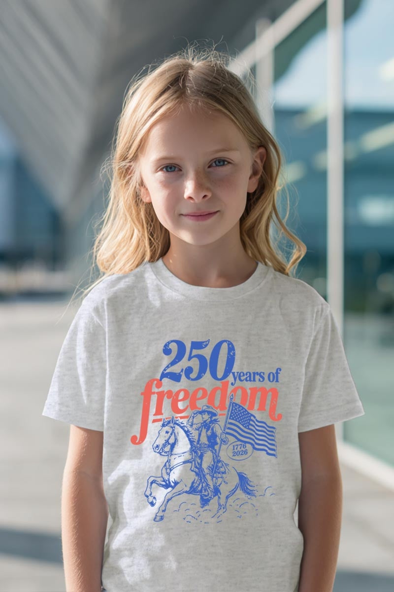 5000B-E3479Z Western 250 Years Freedom Kids Graphic Heavy Cotton Tee $8.5