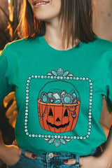 US3001P-E3140 Halloween turquoise pumpkin Graphic Plus Tee $16