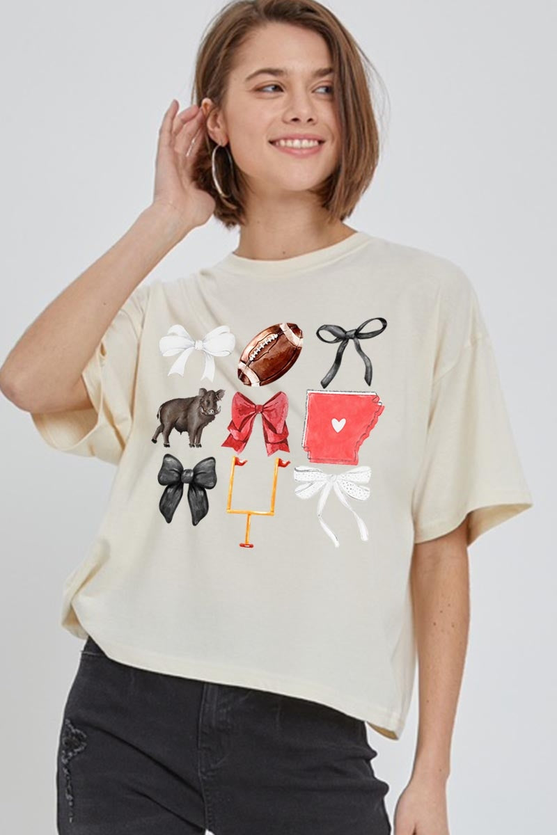 CTS-E3077 Arkansas Football Graphic Relaxed Crop Top $11