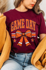 US3001P-E3064 Orange Game Day Football Bow Graphic Plus Tee $16