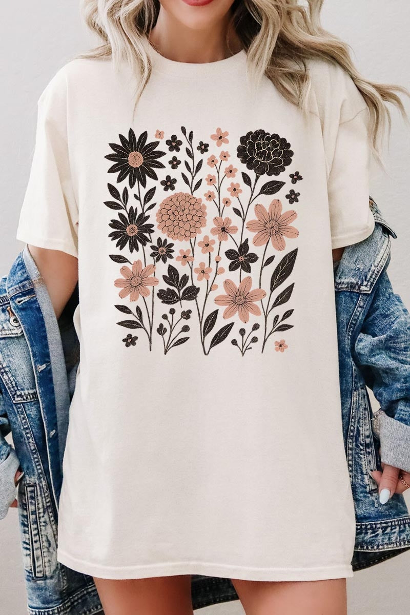 5000P-E3178 Fall Floral Garden Graphic Plus Heavy Cotton Tee $12.75