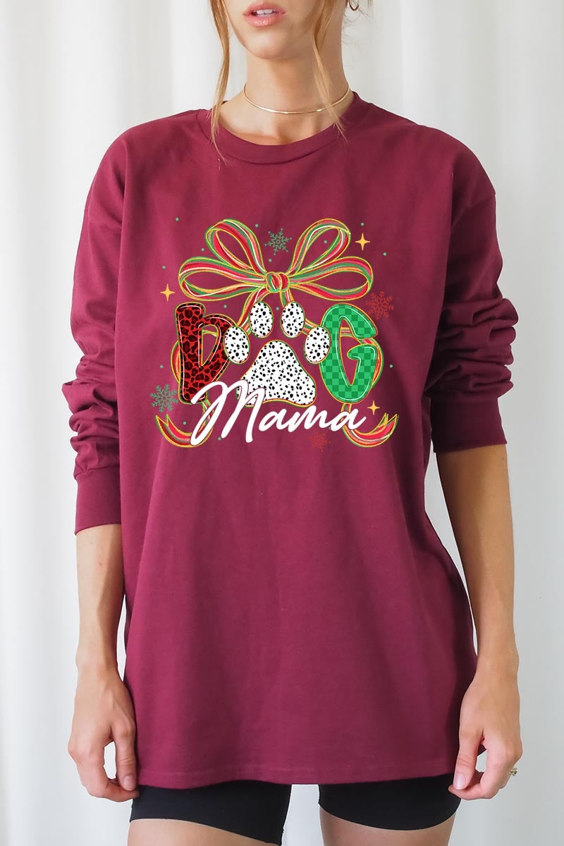 UL240P-E3194 Dog Mama Christmas Paw Graphic Plus Long Sleeve Tee $17