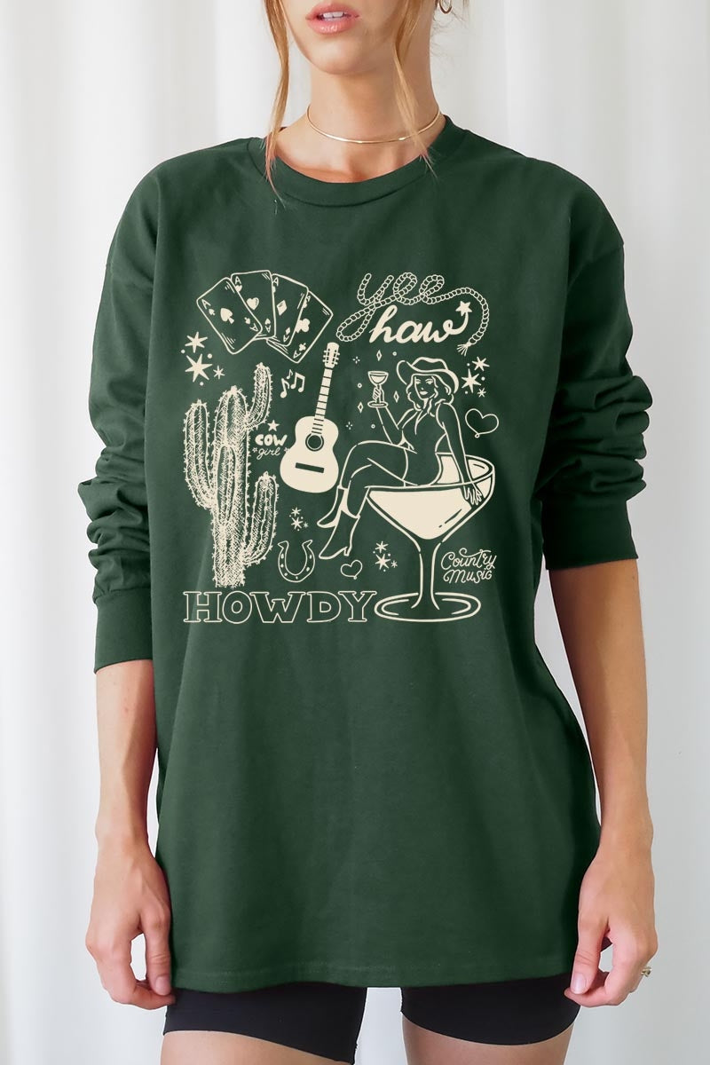 UL240-E3097 Cowgirl Country Music Graphic Long Sleeve Tee $13.75