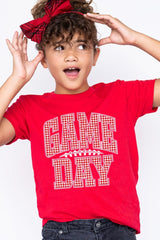 US3001Y-E3126Z Red Gingham Game Day Kids Graphic Tee $11