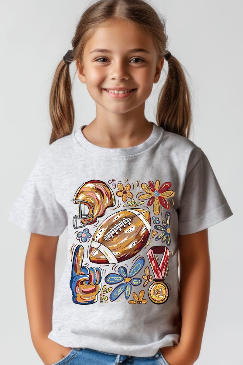 US3001Y-E3072Z Retro Floral Football Kids Graphic Tee $11