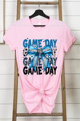 US3001P-E3089 Blue Silver Football Game Day Bow Graphic Plus Tee $16