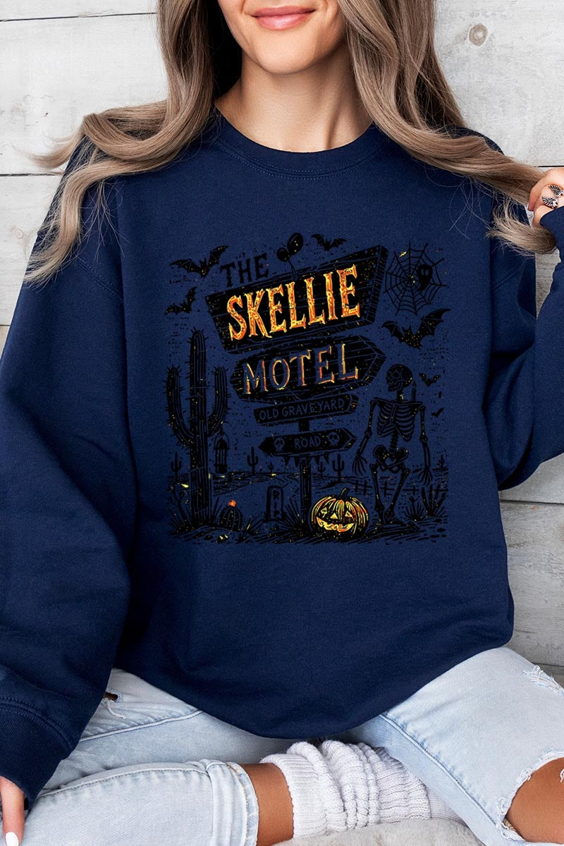 UL180P-E3108 Skellie Motel Halloween Graphic Plus Sweatshirt $25