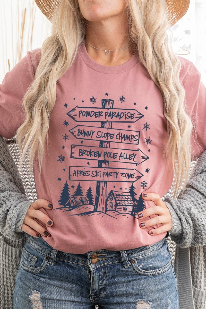 US3001-E3189 Ski Lodge Signs Graphic Tee $12.5