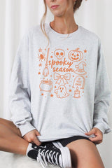 UL240-E3141 Halloween Doodle Graphic Long Sleeve Tee $13.75