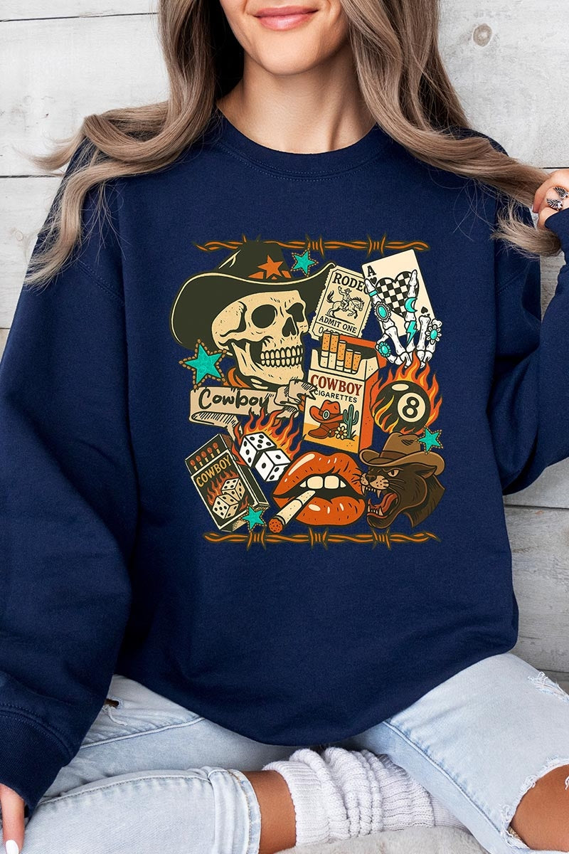UL180P-E3096 Vintage Western Collage Graphic Plus Sweatshirt $25