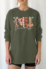 UL240-E3071 Fall Vibes Rustic Script Graphic Long Sleeve Tee $13.75