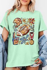 5000P-E3072 Retro Floral Football Graphic Plus Heavy Cotton Tee $12.75