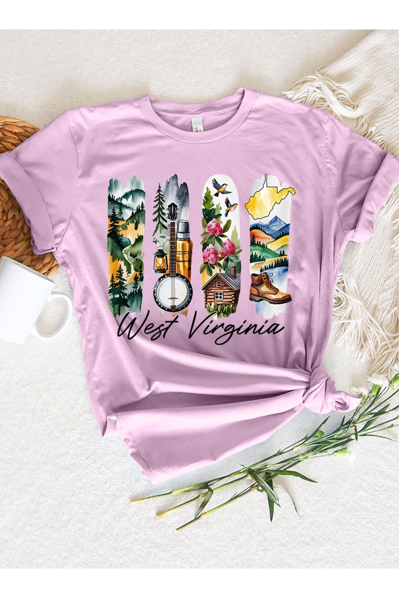 US3001P-E3061WV West Virginia State Brushstroke Graphic Plus Tee $16
