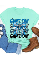 US3001P-E3089 Blue Silver Football Game Day Bow Graphic Plus Tee $16
