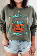 UL180-E3140 Halloween turquoise pumpkin Graphic Sweatshirt $20