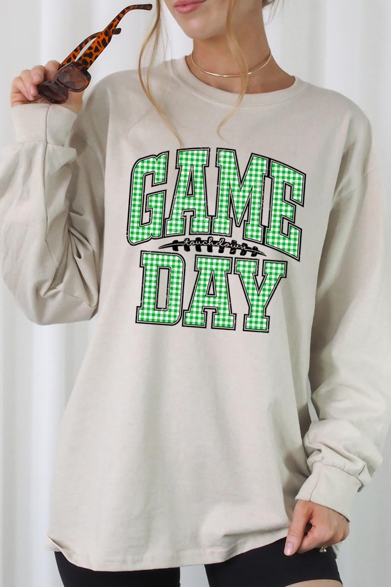 UL240P-E3128 Green Gingham Game Day Plus Long Sleeve Tee $17
