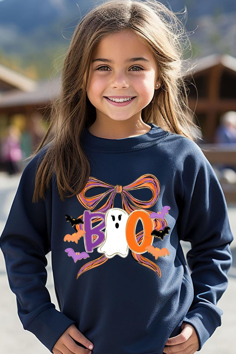 UL180B-E3120Z Boo Brushstroke Bow Kids Graphic Sweatshirt $20