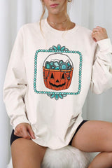 UL240P-E3140 Halloween turquoise pumpkin Plus Long Sleeve Tee $17