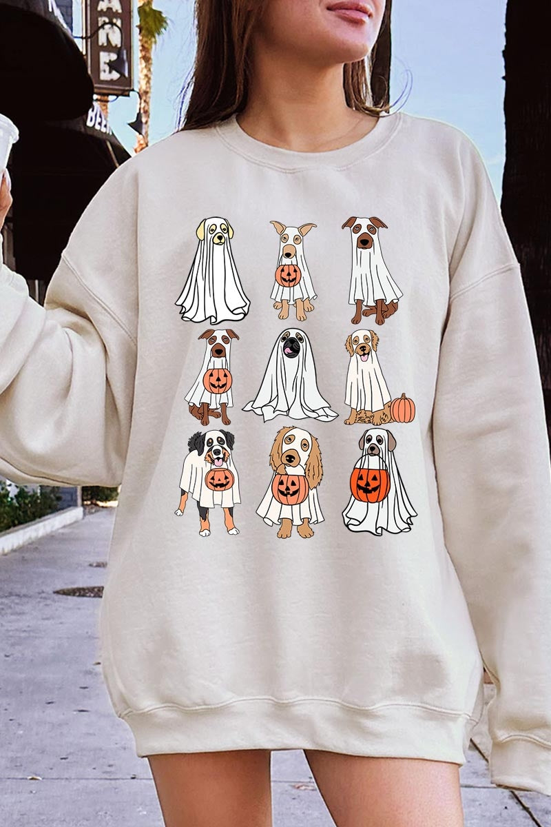 UL180P-E3106 Halloween Ghost Dog Graphic Plus Sweatshirt $25
