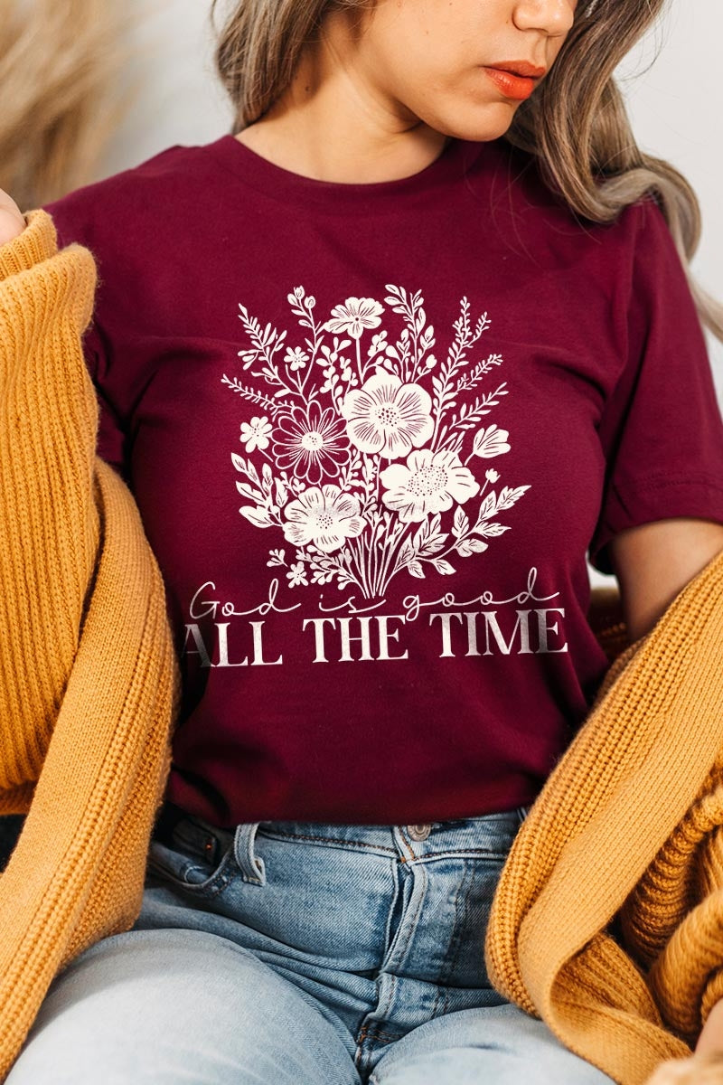 US3001-E3116 God Is Good Floral Graphic Tee $12.5