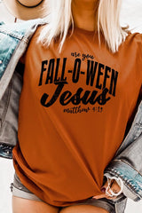 US3001P-E3143 Are You Fall O Ween Jesus Graphic Plus Tee $16