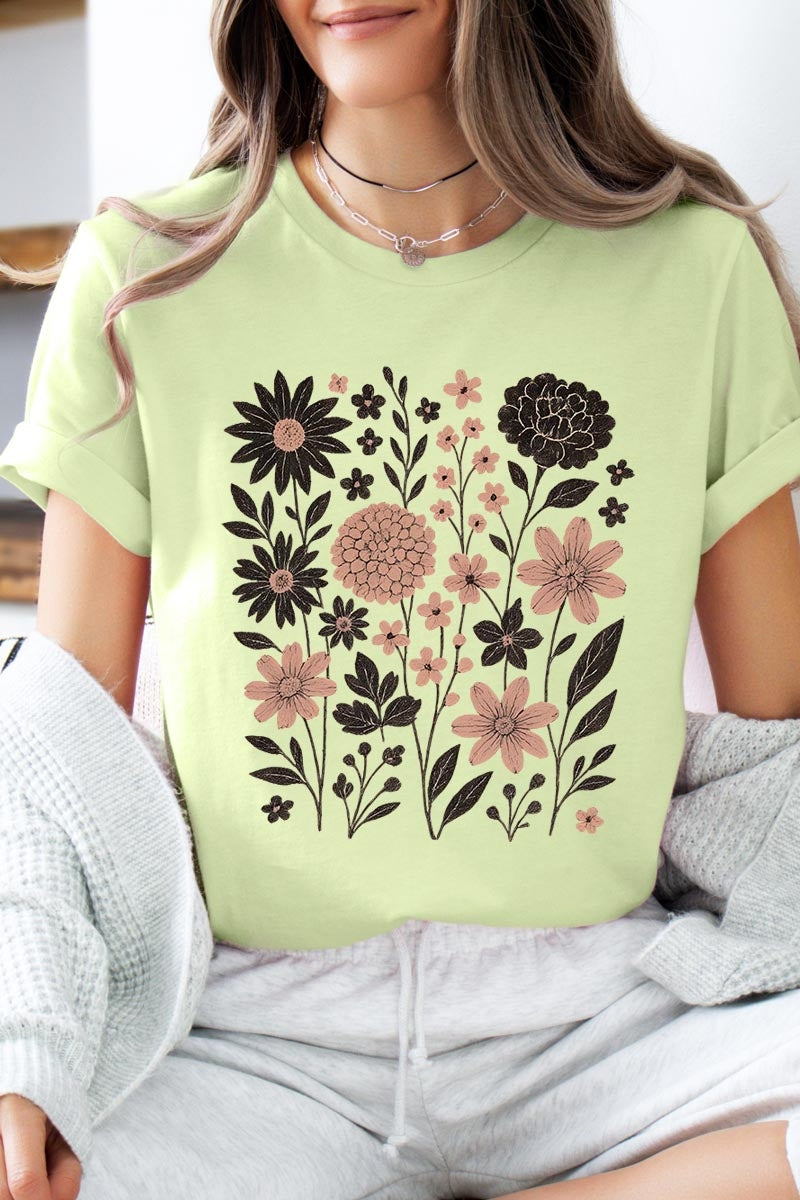 US3001-E3178 Fall Floral Garden Graphic Tee $12.5