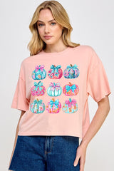 CTS-E3137 Coquette Pumpkin Graphic Relaxed Crop Top $11